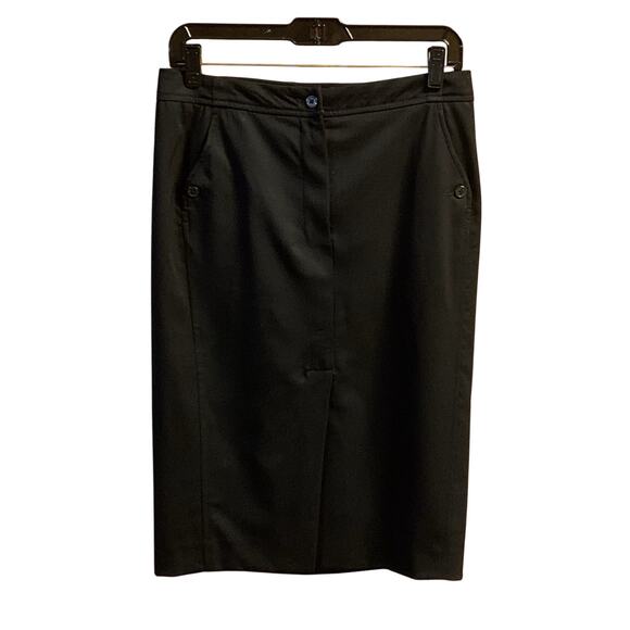 Yves Saint Laurent Skirt Sz F42 (US 10) Black Knee Length Straigth w/ Front Slit - Picture 1 of 7